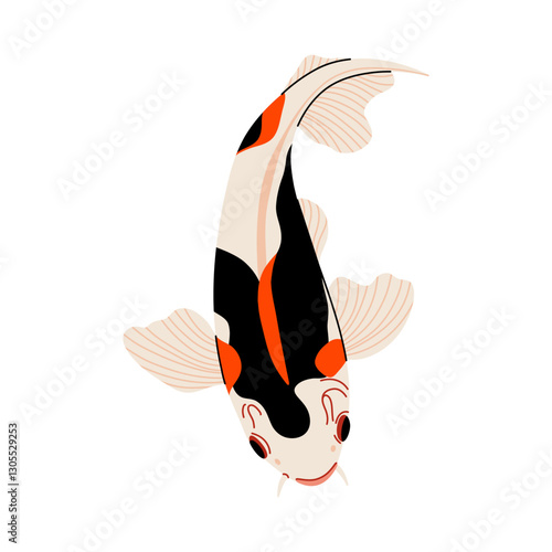 Japanese koi fish. Cartoon koifish icon, minimal colorful oriental carp decorative element for print design, flat underwater character. Vector isolated illustration