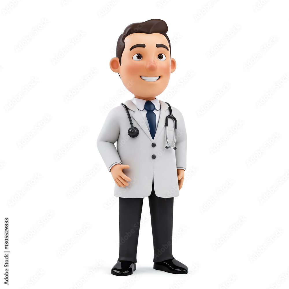 Fototapeta premium Friendly cartoon doctor standing confidently in a professional outfit with a stethoscope in an animated style