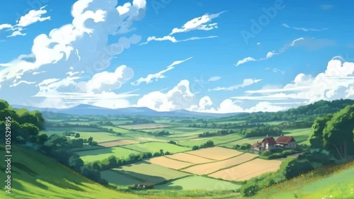Rural scene in anime cartoon style