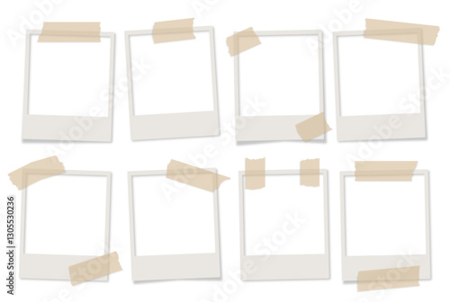 vintage old polaroids  tape empty transparent background
