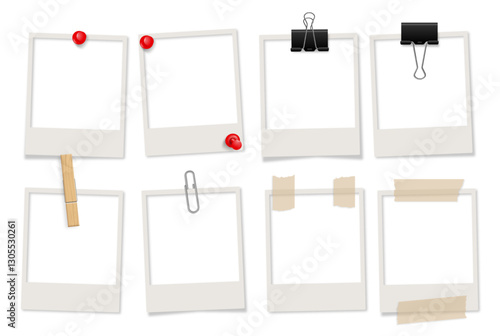vintage old polaroids  pin clothes pin empty transparent background