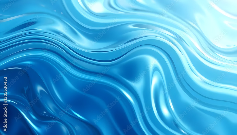 Fototapeta premium Abstract Blue Surface with Smooth Curves and Iridescent Shine