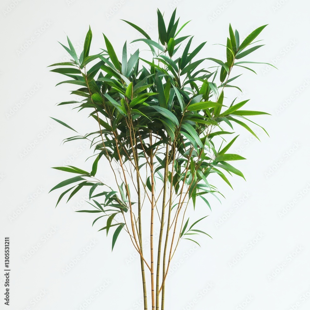 Fototapeta premium A lush arrangement of green bamboo-like plants with slender stems, bringing a touch of nature to interiors.