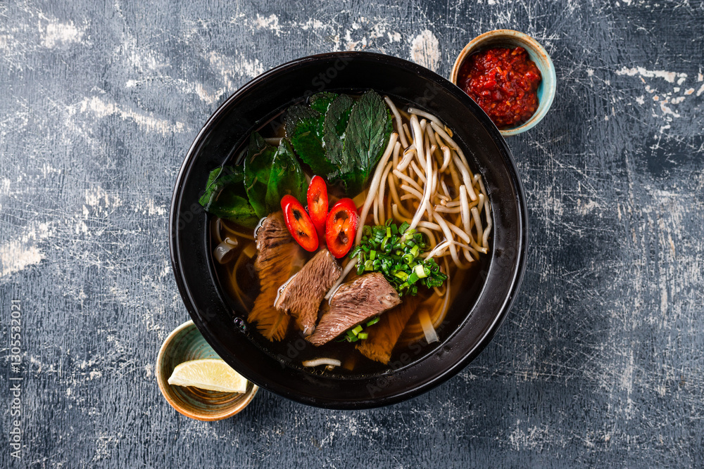 Thai pho bo soup with beef