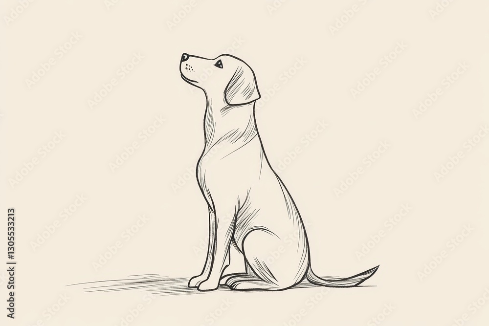 Obraz premium A detailed sketch shows a sitting dog looking upwards