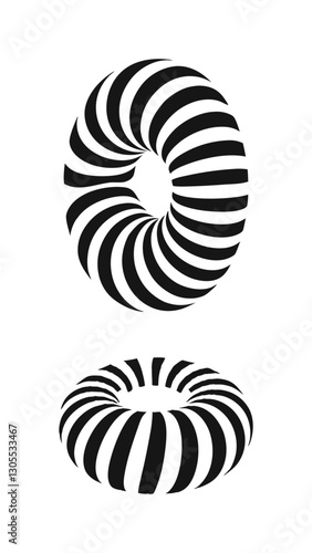Minimalist Black and White Striped Toroidal Shapes