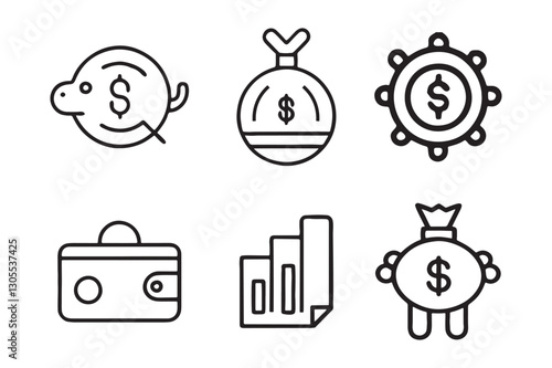 Money  loan  cash earning income wallet currency dollar card budget  savings art  money icons set