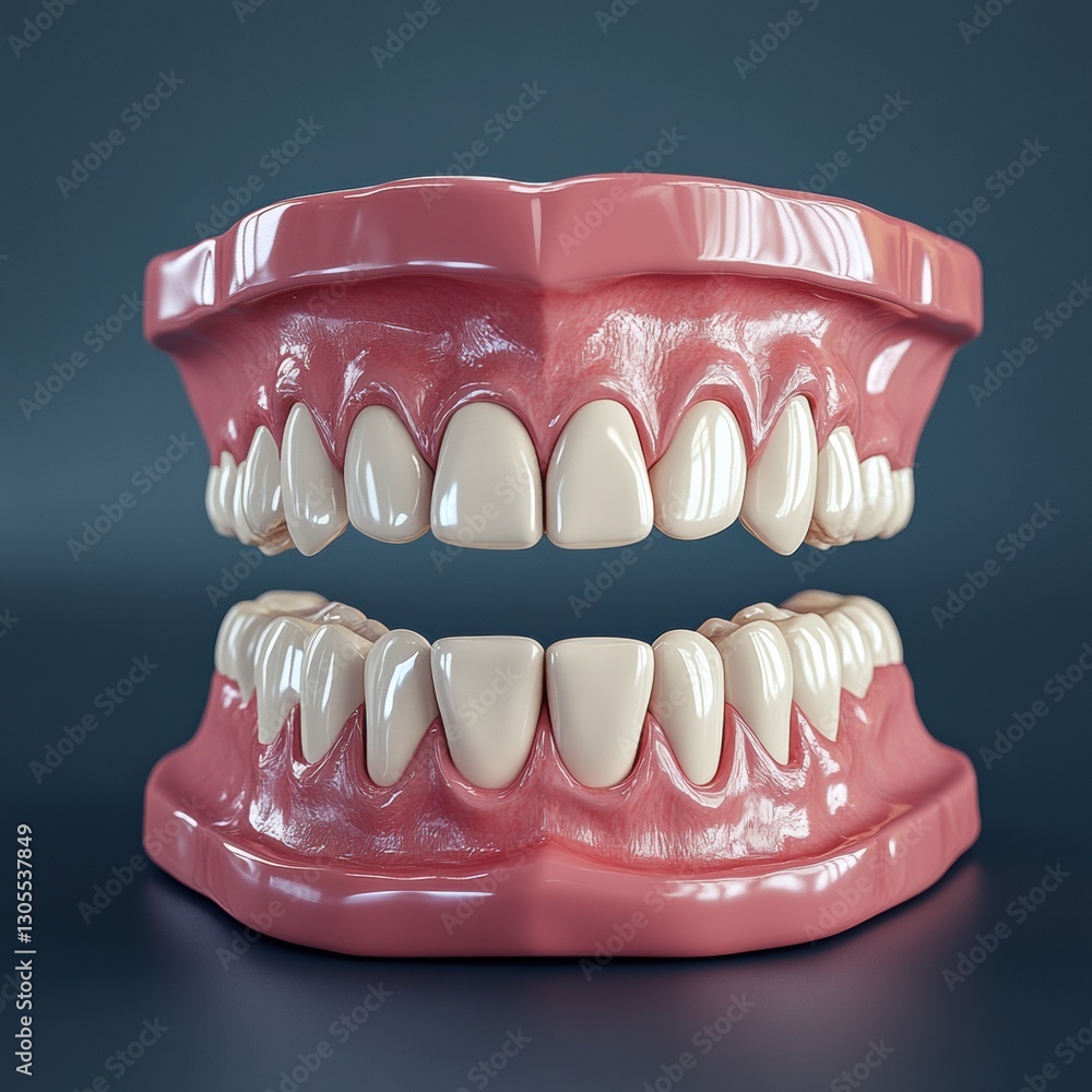 Obraz premium Detailed human dental model showcasing upper and lower jaws with realistic teeth and gum structure