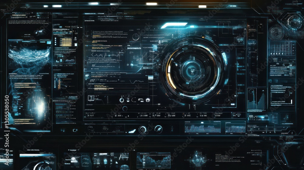 Fototapeta premium Complex Futuristic Interface Displaying Detailed Data Information Technology