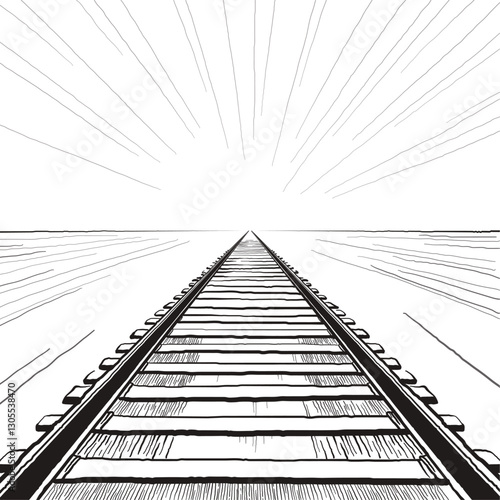Vector illustration of a railroad track in perspective view. Isolated stock image ideal for transportation, travel, and adventure-themed designs with a minimal and graphic style.