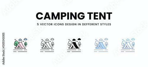 Camping Tent vector icons set stock illustration.