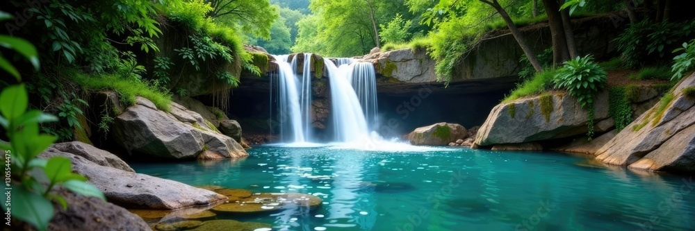 Obraz premium cascading waterfalls into a crystal clear pool, scenery, rustic, lake