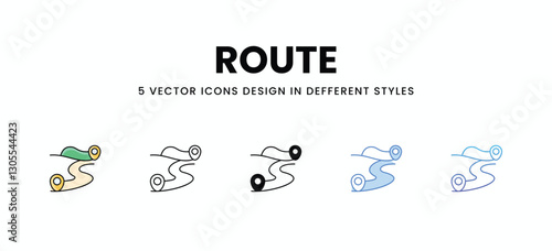 Route vector icons set stock illustration.