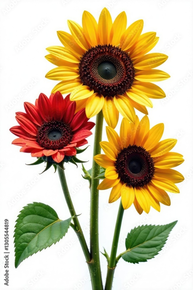 Obraz premium Girasolas aisladas en diferentes colores y tama?os sobre un fondo blanco, texturas, patrones