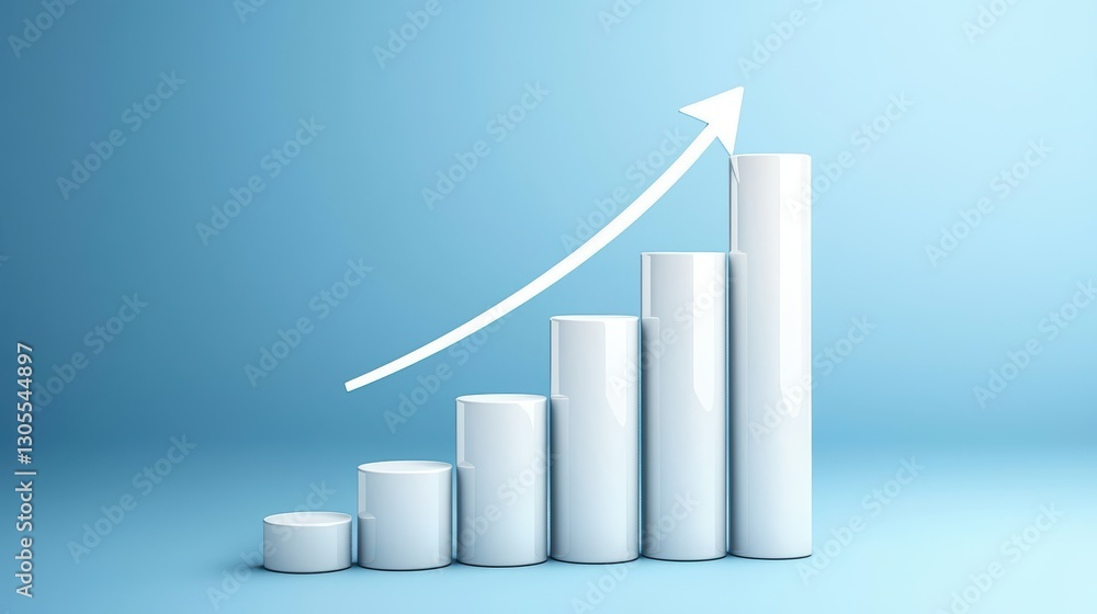 Business Growth Chart with Rising Arrow and Candlestick Patterns in Light Blue Background Business Growth Chart with Rising Arrow and Candlestick Patterns in Light Blue Background