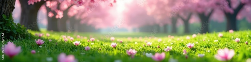 Soft sakura petals fall on emerald Fuji ground, ground, blooming cherry Soft sakura petals fall on emerald Fuji ground, ground, blooming cherry