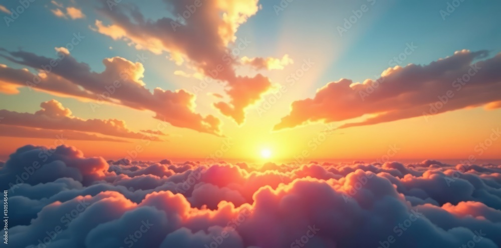 Fototapeta premium Soft sunrise breaks through wispy cirrocumulus clouds, weather, nature, sunset