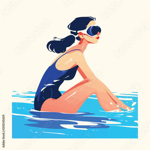 Illustration of a swimming girl for animation and motion graphics