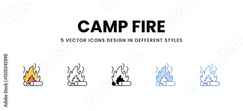 Camp Fire vector icons set stock illustration.