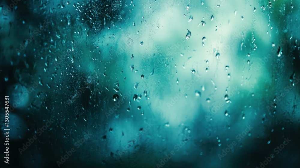 Obraz premium Raindrops on a Window with Green and Blue Blurred Background