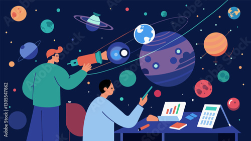 With the help of big data astronomers are sifting through massive sets of astronomical observations to uncover new insights and patterns in the night sky.. Vector illustration