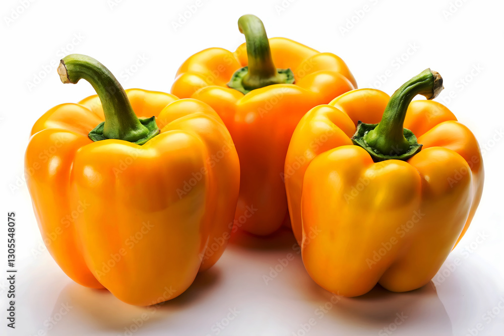 Bright yellow organic bell peppers isolated on white background. Bright yellow organic bell peppers isolated on white background.