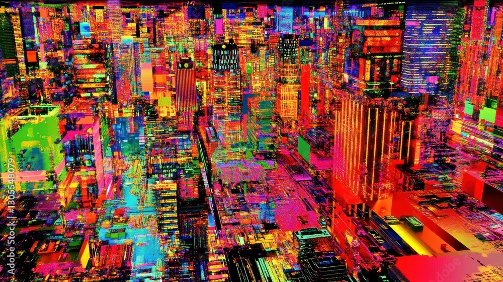 An Abstract Illuminated City Shows Vibrant Colors With Bright Buildings An Abstract Illuminated City Shows Vibrant Colors With Bright Buildings