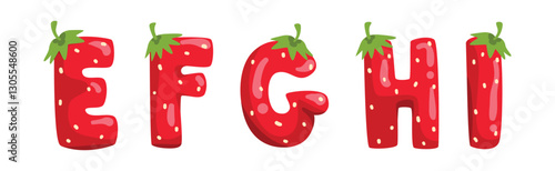 Red Strawberry English Alphabet with Bright Letter Vector Set