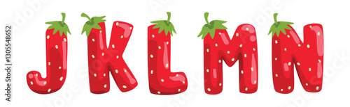 Red Strawberry English Alphabet with Bright Letter Vector Set