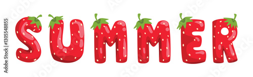 Red Strawberry English Alphabet with Bright Letter Vector Set