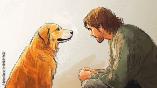 A man gazes lovingly into his golden dogs eyes