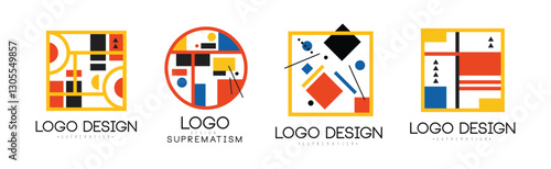 Suprematism Art Logo Design with Geometric Figure Vector Set
