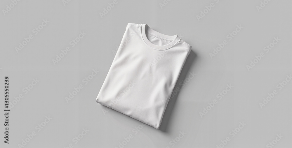 T-Shirt Mockup in Action with Folded White Garment on Gray Background for Clothing Brand Presentations, E-commerce Listings and Fashion Marketing T-Shirt Mockup in Action with Folded White Garment on Gray Background for Clothing Brand Presentations, E-commerce Listings and Fashion Marketing
