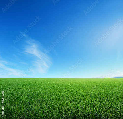 Green grassy hill with a blue sky background, ultra-realistic photography