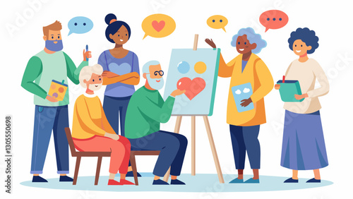 The support group takes on a creative twist as the the encourages the seniors to express their emotions through art using paints and canvas to communicate their feelings and. Vector illustration