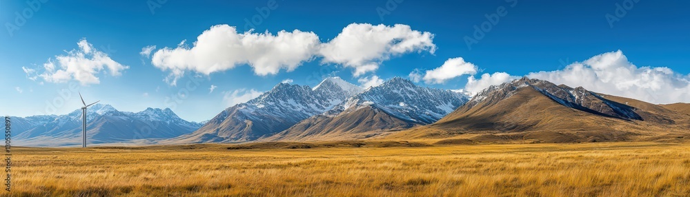 Scenic Landscape Featuring Photovoltaic Modules and Wind Power Generation in Nature Scenic Landscape Featuring Photovoltaic Modules and Wind Power Generation in Nature