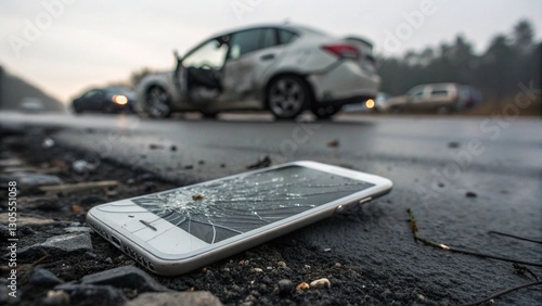 Aftermath of Car Crash Accident from Distracted Driving while using Smartphone Phone, Road Accident