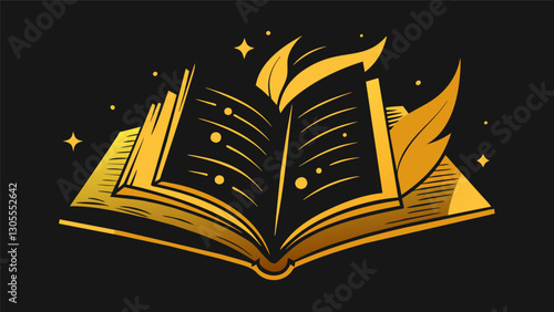 The ink on the pages seems to carry a golden glow reflecting the richness and depth of the stories and memories infused into each line.. Vector illustration