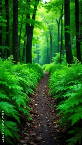 Wallpaper Mural A dense thicket of ferns along a narrow forest road, woodland walk, fern growth, forest road Torontodigital.ca