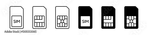 Mobile sim car icon set. Smartphone chip symbol. Vector illustration. 