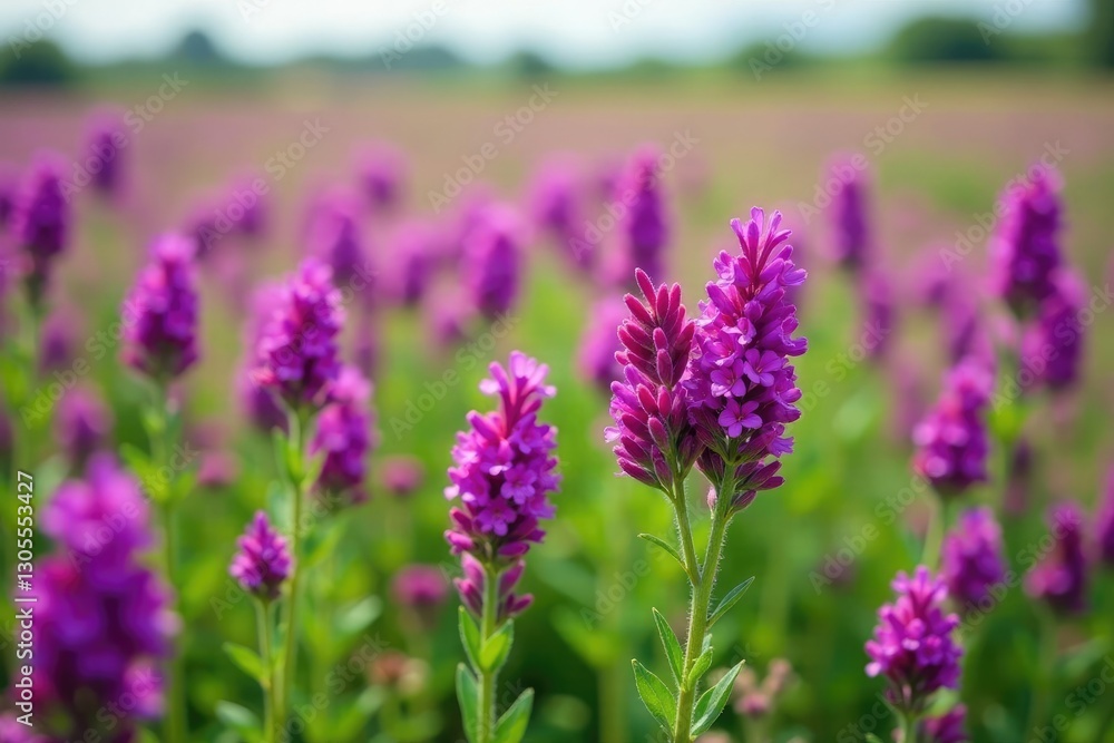 Fototapeta premium Dense purple prairie verbena flowers blooming in a field, verbena, botanical