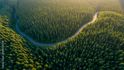 Bird's eye view of the forest road
