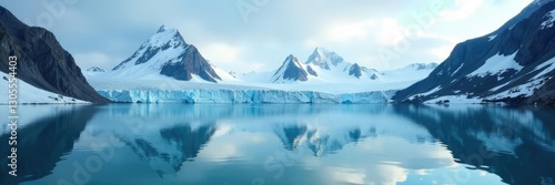 Glaciers and mountains reflected in a serene Arctic lake, natural wonder, serene