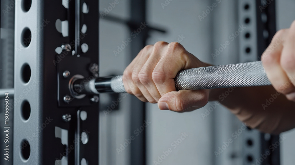 custom made wallpaper toronto digitalA close-up view of hands gripping a knurled barbell, highlighting the focus on strength training in a contemporary gym environment during a workout session