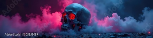 Ghostly fog surrounds a skull in dark surroundings, fog, surrounds, ghastly