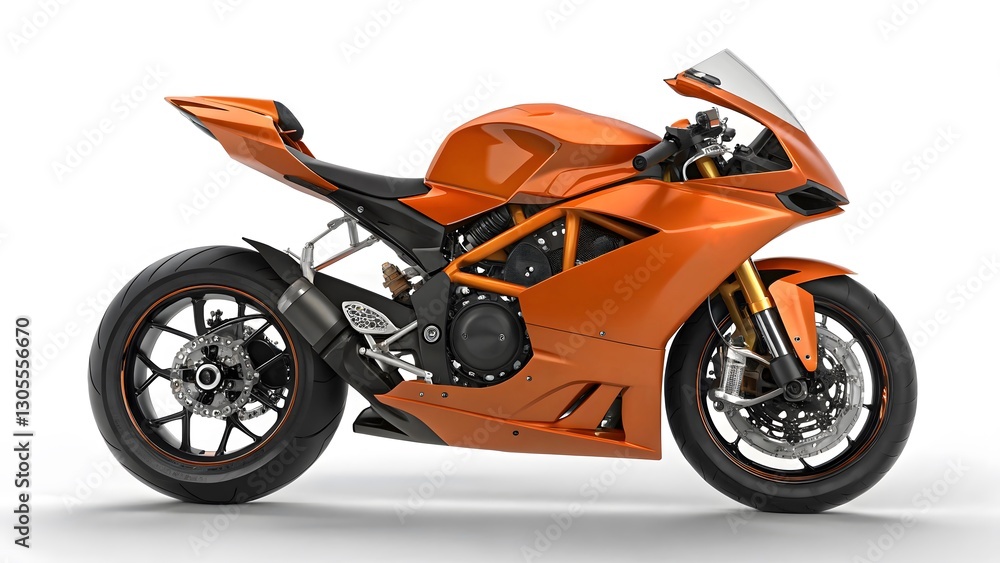 Obraz premium Sleek orange sports motorcycle with aerodynamic design on white background. Created with Ai