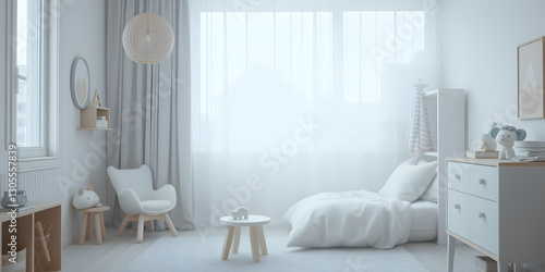 Minimalist Scandinavian Children's Room with Soft Pastel Decor