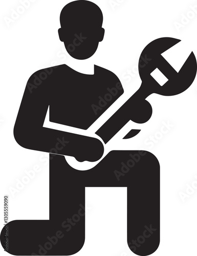 Mechanic with wrench vector illustration for industrial purposes only
