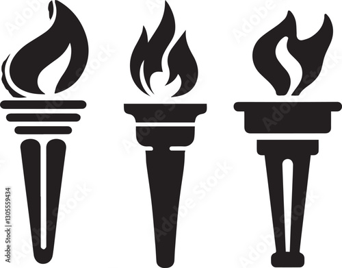 Three torches with flames representing different design variations
