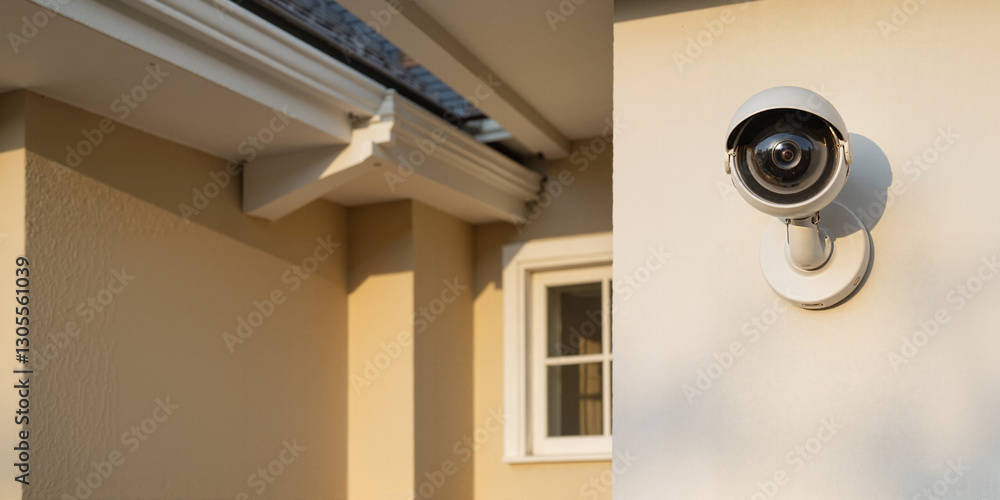 Outdoor security camera on a house, useful for home security websites, surveillance technology blogs, and real estate marketing materials focused on safety. Outdoor security camera on a house, useful for home security websites, surveillance technology blogs, and real estate marketing materials focused on safety.